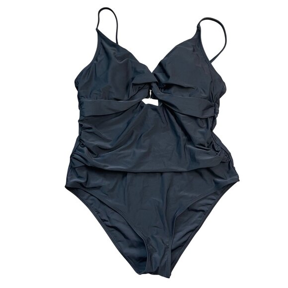 Cupshe Timeless Black Ruched One-Piece Swimsuit Womens Size XL Cut Out Front NEW - Picture 1 of 10